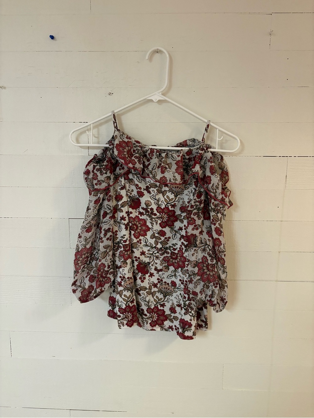 Perseption Concept Floral Cold Shoulder Ruffle Blouse Womens M Boho